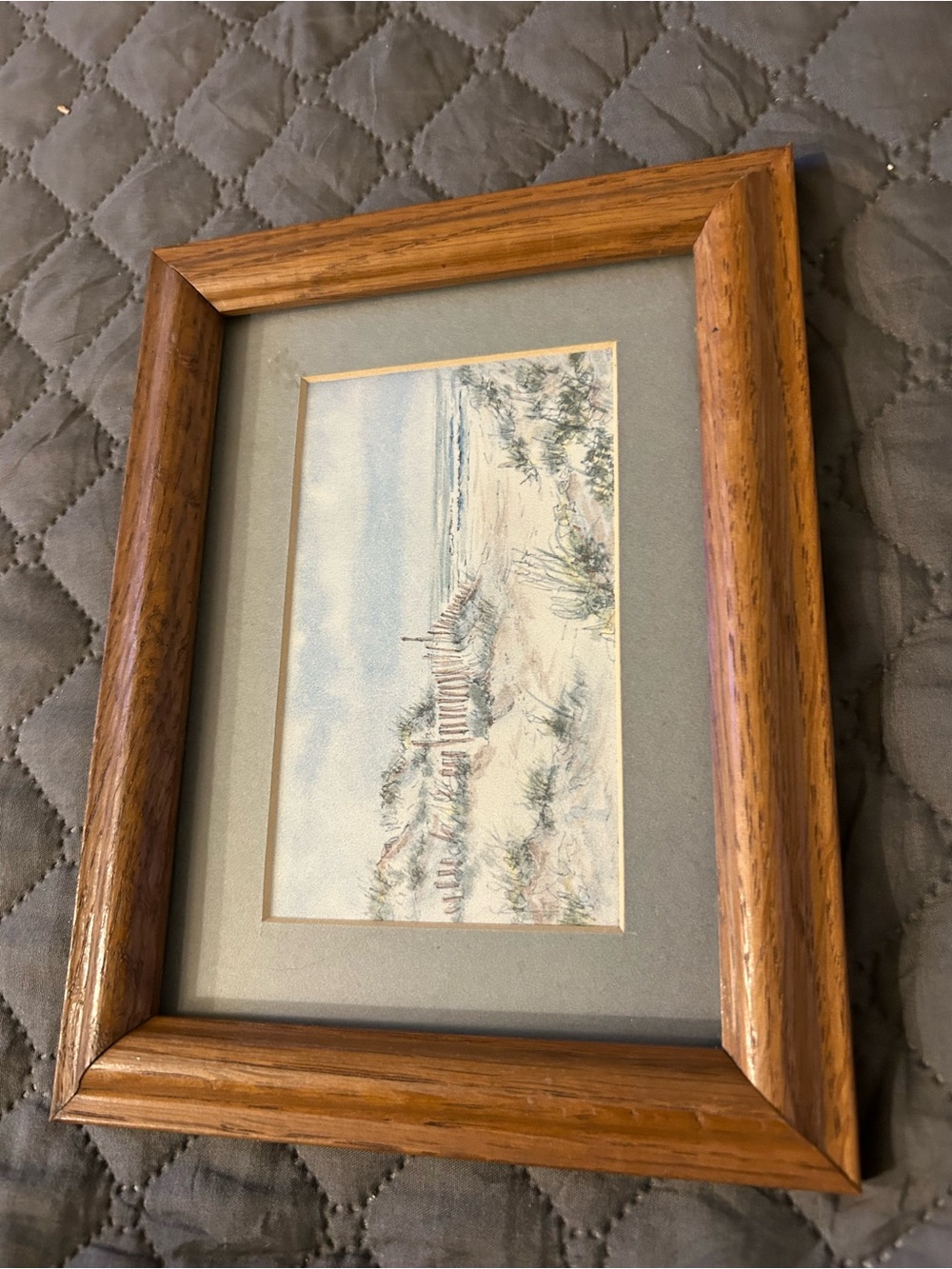 Brown Wood Framed Beach Watercolor Print by Frans Van Baars 5” X 7”